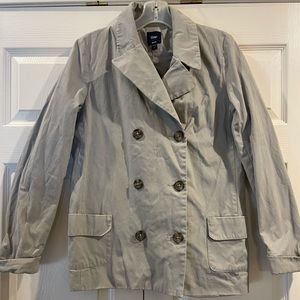 Gap Womens Pea Coat Jacket Size Medium Double Breasted Pockets Stretch Khaki
